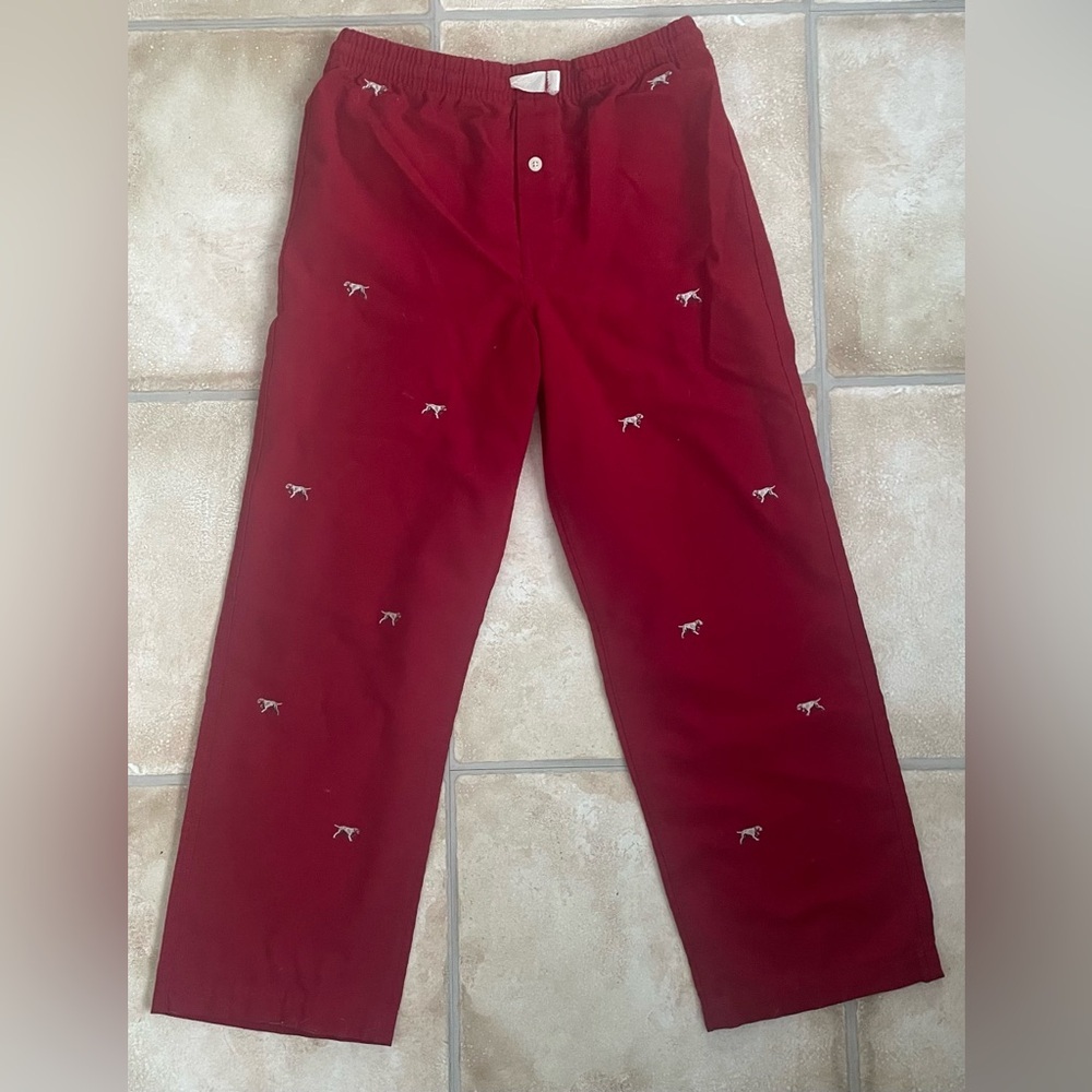Crewcuts red cotton kids pajama pants, graphic print, dogs, drawstring; XXL / 10